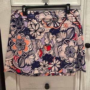 Express Size 12 Mini Skirt. Multi colored. Navy, coral, peach, off white.